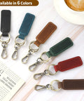 Dope Genuine Leather Keychain For Cars And Everyday Keys in six colors, featuring a heavy-duty carabiner clip and key rings.