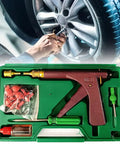 Person using a tool from All In One Tire Repair Kit With Sturdy Tools For Cars Trucks RVs And ATVs Portable Puncture Repair Tool Set
