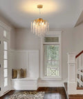 Gold Finish Crystal Tree Branch Chandelier With K9 Crystal Raindrop Pendants 12 Inch Ceiling Light in entryway setting