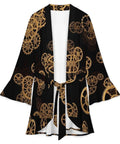 Cozy Women Long Sleeve Retro Industrial Gear Kimono Robe With Super Soft Polyester And Spandex Blend, detailed gear design.