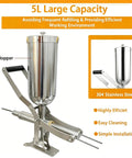 Pro Grade Donut Filler Machine 5L Manual Injector with 4 Anti Drip Pipes, stainless steel construction highlighted