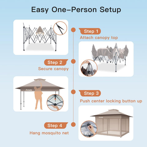 Step-by-step setup for 13x13 Pop Up Gazebo Canopy With Wheeled STO-N-Go Cover Bag For Patio Lawn Garden Grab-And-Go Setup Mosquito Shelter
