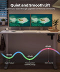 Electric Standing Desk With Memory Height Adjustment And Smooth Lift, dual monitors, white, steel frame, nighttime view