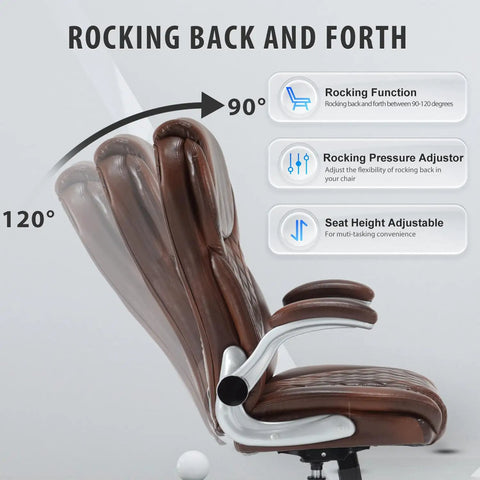 Diagram showing rocking back mechanism of Big And Tall Leather Office Chair With Flip Up Arms High Back Executive Desk Chair