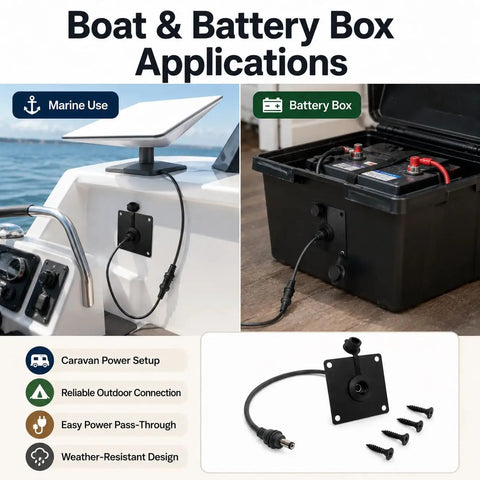 Waterproof Wall Pass Through Socket For Starlink Mini Power Setup 5.5x2.1mm DC Connector on boat wall and battery box
