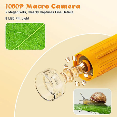 Digital Microscope For Kids With 2 Inch HD Screen Handheld Camera For Bugs Plants Nature Totally Fun And Educational Pocket Microscope STEM Toy Gift For Boys And Girls Ages 4 To 12 yellow 1080P macro camera with LED lights