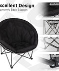 XXL Folding Round Camping Chair With Super Cushioned Padded Seat For All Day Comfort Heavy Duty Frame Supports Up To 400 Lbs Ideal For Indoor Use Family Camping Picnics Garden Or Backyard Lounging in ergonomic design with foldable feature and anti-slip foot.