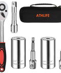 Universal Socket Wrench Tool Kit 7 To 19 Millimeter Socket Grip Set With Three Eighths Inch Ratchet Wrench And Drill Adapter