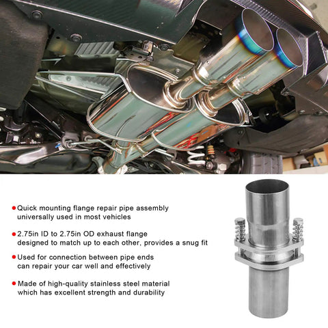 Heavy Duty Stainless Steel Exhaust Pipe Repair Kit With Quick Fix Coupler Sleeve Universal Fit For Everyday Rides. Close-up of exhaust installation.