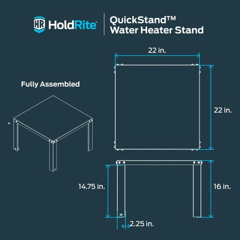 Diagram of 22 Inch Water Heater Stand for Up To 52 Gallons, Unassembled QuickStand System with dimensions and structure details
