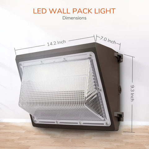 LED Wall Pack Light 120W 14000LM ETL Certified Waterproof Outdoor Security with dimensions labeled