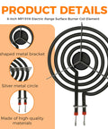 Front view of 6 Inch MP15YA Electric Range Burner Coil Element 1500W Four Turn Replacement 660532 with Y-bracket for cooktops.
