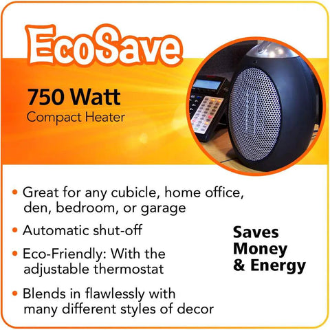 Eco Save Compact Personal Space Heater With 750 Watts ETL Listed Eco Friendly And Energy Efficient Ceramic Heating Element