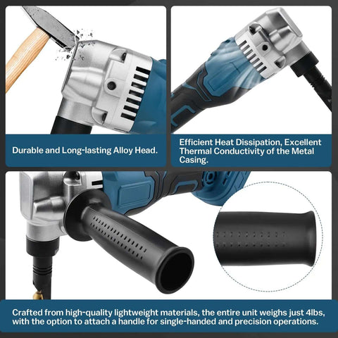 Cordless Nibbler 18V 3 Speed Adjustable 16 Gauge Sheet Metal Cutter With Brushless Motor Up To 2400RPM, showing handle and grip detail