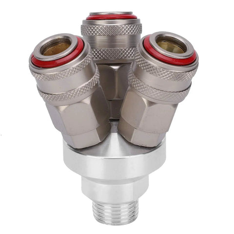 3 Way Connector Chrome Plated Pneumatic Component With Self-Locking One-Hand Quick Coupler, heavy-duty carbon steel