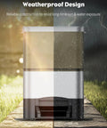 No Sweat Automatic Fish Feeder For Koi Ponds featuring weatherproof design, showcasing reliable construction against sun and rain.