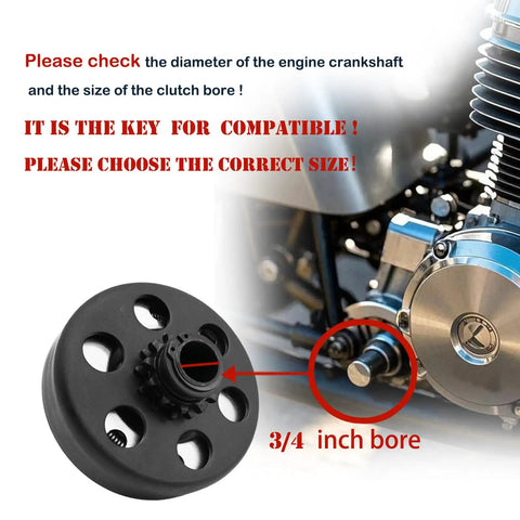 Go Kart Clutch Three Quarter Inch Bore Twelve Tooth No 35 Chain Centrifugal Clutch For Predator 212 Engine Honda GC GX in use with engine