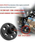 12 Tooth Three Quarter Inch Bore Centrifugal Clutch with 3/4 inch bore fit for Predator 212cc engine, shown with crankshaft diagram.