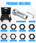 10 Piece Wheel Stud Thread Repair Kit With Case For Replacing Stripped Threads On Axle Spindle Chaser Dies Set Includes 8 Metric UNF Dies 1-1/16 Inch Extension Bar M20 M22 M24 Dies 13/16 Inch And 3/4 Inch UNEF Nuts Automotive Tools For Mechanics package contents shown.