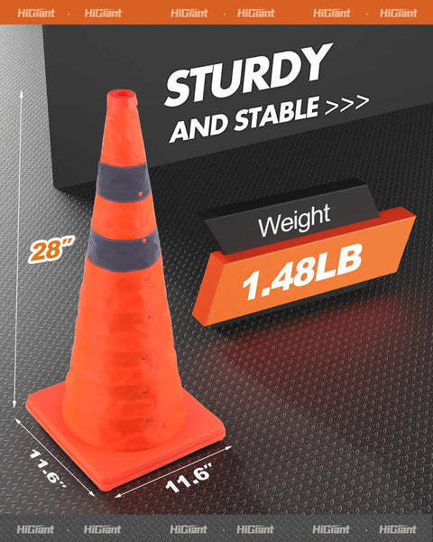 4 Pack Collapsible Traffic Safety Cones 28 Inch Orange Pop Up With Reflective Collar For Road Driving Practice And Parking Lot Use Quick Setup High Visibility Durable Foldable Safety Markers
