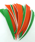 4 Inch Right Wing Shield-Cut Feather Fletching Pack Premium 100 Percent Natural Feathers Orange And Green 60-Count Glue-On Arrows