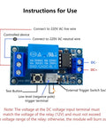 2 Pack 12V Single Bistable Self Locking Relay Module With Start Stop Button Kit For DIY Home And Industrial Projects Includes 2 Relays 300mm Wires And Screwdriver Compact 50x25.5x19mm Ready To Drop In And Control Your Devices., 12V relay module wiring diagram with start button, 220V AC load, and low-level trigger terminal