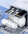 Compact Portable Mini Countertop Dishwasher With Smooth Fully Automatic Drawer Operation For Small Kitchens And Apartment Living with clean dishes