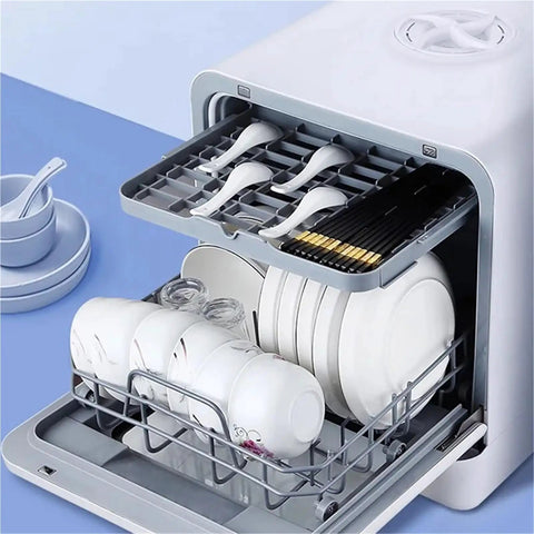 Compact Portable Mini Countertop Dishwasher With Smooth Fully Automatic Drawer Operation For Small Kitchens And Apartment Living with clean dishes