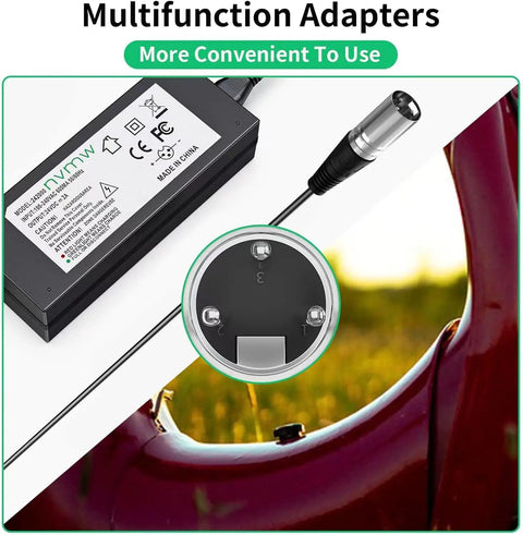 Fast 24V 2A Electric Scooter Battery Charger With 3 Pin XLR Connector, 4.9 Foot Cable, Plug And Go Safety For Elite Traveler Style Scooters, Jazzy Pride Mobility Chairs, Plus Ezip Mountain Trailz And Other 24V Systems
