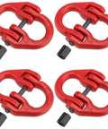 Heavy Duty Alloy Steel Coupling Links 4 Pack 1/4 Inch Grade 80 Hammer Lock Chain Connectors in red for trailer towing.