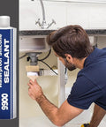 Man using Heavy Duty Waterproof Sealant Adhesive With High Viscosity Polymer Formula for sealing under a sink.