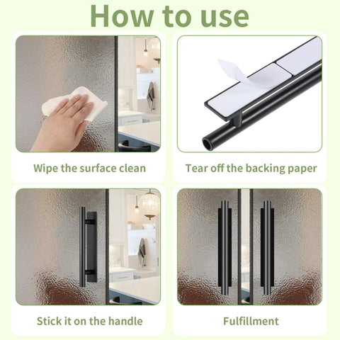 Installation process of Self Stick Adhesive Cabinet Handles 30 Pack with Double Sided Tape for Easy Installation No Drill Required ABS Plastic Black Finish