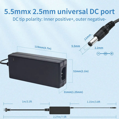 12V 5A Power Supply Adapter 60W With 100 240V AC Input To DC 12V Output For LED Strips CCTV Cameras Routers TV Boxes Webcams Speakers And More No Fuss Plug And Play Safe Stable, black 5.5x2.5mm DC plug