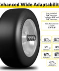 Side view of Flat Free 11x4.00-5 Lawn Mower Tire And Wheel Set, solid polyurethane, bearings 1/2, 5/8, 3/4, hub 3.4-5.8 Inch, gray