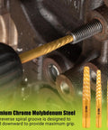 Close-up of Damaged Screw Extractor Set, 7 Piece Easy Out Bolt Extractor Kit in CR MO Steel used on metal bolt.