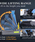 2.5 Ton Heavy Duty Hydraulic Floor Jack With Low Profile Design showing lifting range and handle usage steps