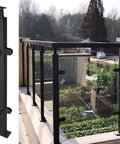 Heavy Duty Black Glass Railing Post For Stairs And Decks Square Stainless Steel Outdoor Handrail Bracket with clear glass panel