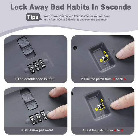 Compact Combination Lock Box That Keeps Your Phone, Medicine, Snacks, And Personal Items Safe At Home Or On The Go With An Easy Code setup instructions