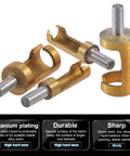 Pro Grade Titanium Plated Wood Plug Cutter Drill Bit Set With Straight And Tapered Heads for precision cabinet finishing.