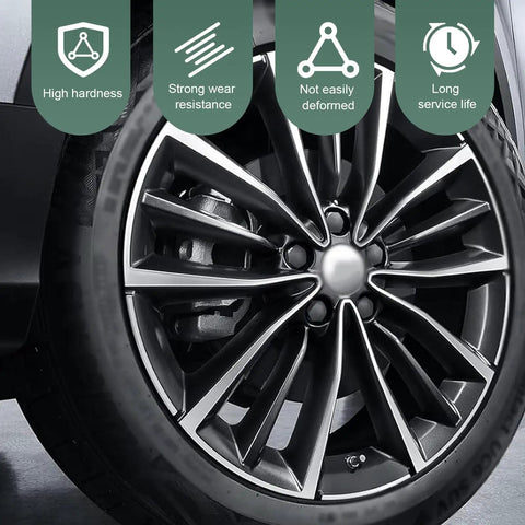 Close-up of a car wheel showing lug nuts for Beefy 1 Piece 6 Spline Lug Nut Socket Locking Key For Wheel Locks, Wheel Lock Removal Tool, Heavy Duty Chrome Steel.