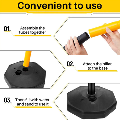 Assembly steps for Six Pack 34 Inch Parking Cone Delineators Stanchion Set With Base And Six Point Six Foot Chain S Hook Connectors