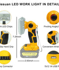 20V Cordless LED Work Light With 18W 2000 Lumen Output features include USB Charging Port and pivoting head, for garage and camping.