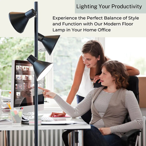 Black Tree Floor Lamp With Three Adjustable Heads For Living Room, Bedroom, And Office in modern home office setup