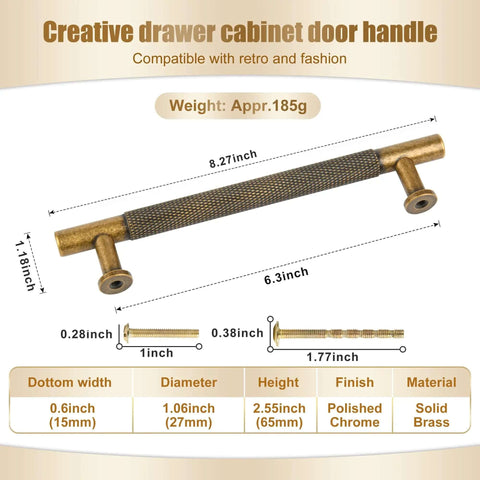 Two Pack Matte Coffee Bronze Solid Brass Cabinet Handles For Kitchen Drawers And Doors 8.27 Inch Long, dimensions and design details
