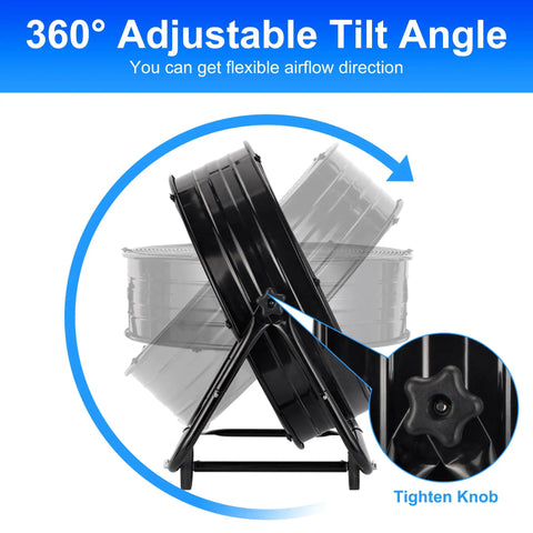 Beast Mode 30 Inch Industrial Drum Fan With 14000 CFM High Velocity Air 360 Degree Tilt Heavy Duty Metal Floor Fan side view