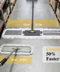 Heavy Duty 36 Inch Commercial Mop Kit With One Cotton Pad And One Microfiber Pad on warehouse floor, showing size comparison.