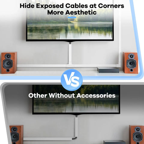 Paintable Wall Cable Management Kit For TV Mounts 126 Inch Cord Hider concealing cables, comparison of organized vs. messy setup