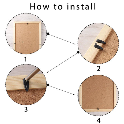 100 black metal picture frame back fasteners with screws; step-by-step installation diagram for securing photos