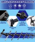 Dude, Check This Out! Premium Universal 8 Piece Drill Chuck Key Wrench Set showing solid chrome vanadium steel details and anti-slip design.