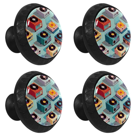 Color Record Player Pattern Cabinet Knobs Set Of 4 Stylish Drawer Pulls Handles with sparkly design for modern decor